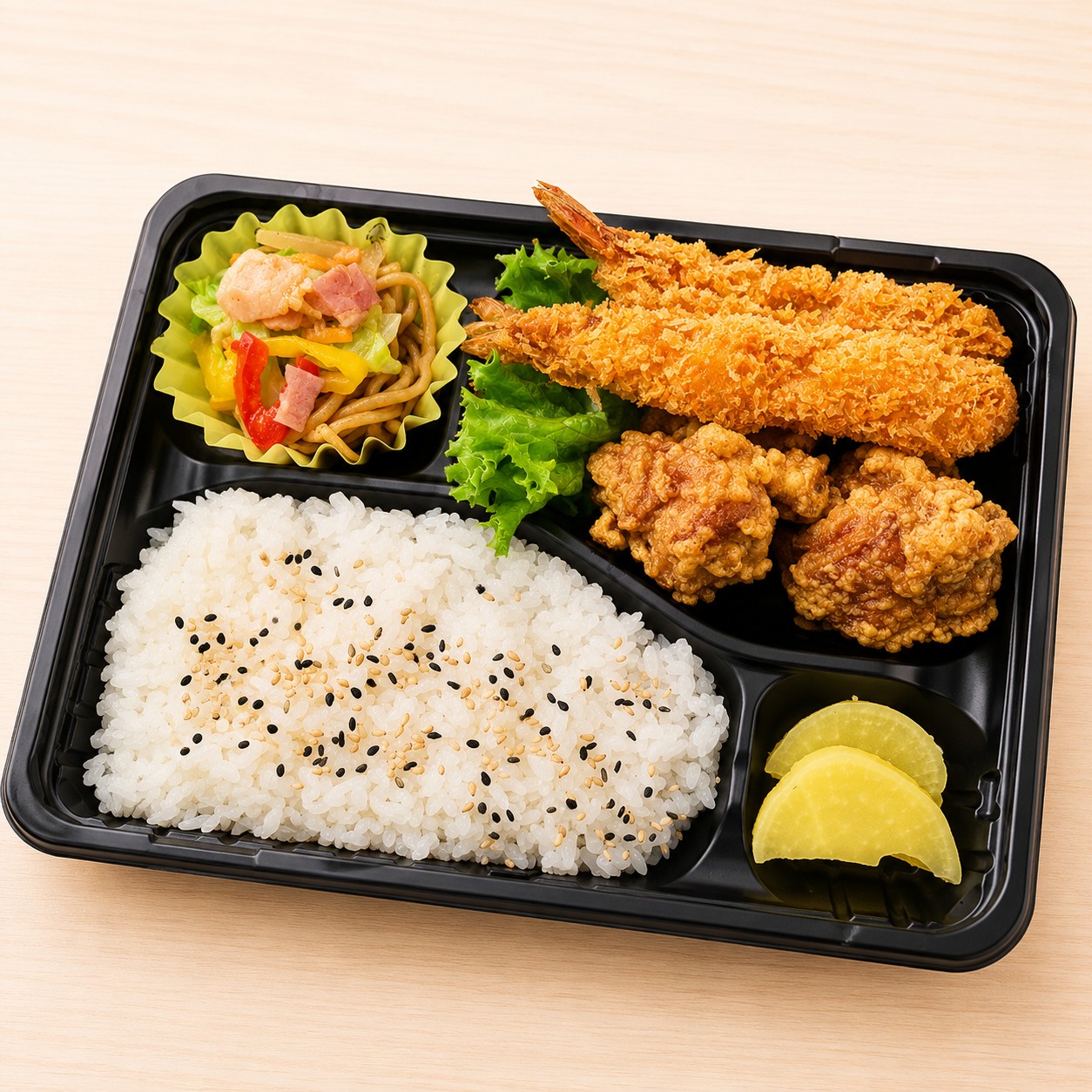 からあげとエビフライのお弁当